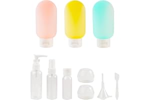 feyiubmen 11 Stück Reiseflaschen Zum Befüllen Set, Reisen Flaschen 30/50/60/80ml, Kleine Creme Dosen, Transparente Sprühflasche, Pumpspender Shampoo, Reise Zubehör für Kosmetik