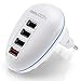 Produktbild deleyCON faltbares Multi 4 Port USB Ladegerät für die Steckdose - mit 2,4A/12,5 Watt Schnellladeport - Weiß