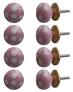 8 Pieces Kids Knobs | Ceramic Drawer Pulls Single Hole | Pink Cabinet Door Handle | Polka Dot Knobs for Kitchen Cupboard Door | 2.79 cm Knobs