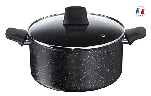 Tefal C6344602 Authentic Faitout 24 cm / 5L + Couvercle en Verre Noir Moucheté Tous Feux Dont Induction, Aluminium