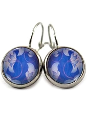 Katharina Fairytale Damen Mädchen Ohrringe blaues Blumen Ranken Motiv Cabochon 12mm