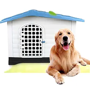 Emily Pets Plastic Dog House, Pet Dog Kennel Water Resistant Air Vents Elevated Floor with Door, Indoor & Outdoor Use