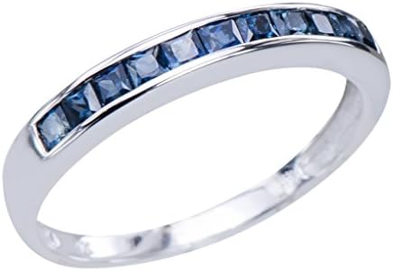 Women`s Blue Princess Cut Sapphire Ring Crafted of 9K White Gold