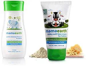 Mamaearth Gentle Cleansing Baby Shampoo : New Borns, Babies and Kids (0-5 Years).200ml & Milky Soft Natural Baby Face Cream for Babies 60mL
