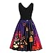 Produktbild 2018 Halloween Party MYMYG Ausverkauf Rock Sommer Elegant Damen Frauen Sleeveless Vintage Pumpkins Abend Party Prom Kostüm Swing Kleid (Lila,EU:38/CN-L)