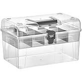 Multi-Purpose Portable Transparent Organizer Box with Adjustable Plastic Partition Makeup Hobby Storage Box Car-G for Office Desk