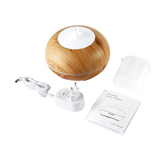 Aroma Diffuser OUTAD 300ml Wohltuend Holzmaserung Luftbefeuchter mit 7 Wechselfarben, Einstellbarer Nebelausstoß, Automatische Abschaltung und Niedrigwasserschutz, Aroma humidifier Duftzerstäuber Diffusor ätherisches Öl Diffusor Duftlampe EU für Aromatherapie, Yoga, Salon, Spa, Wohn, Schlaf, Bade oder Kinderzimmer Hotel etc - 9
