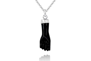 Colgante mano negra con cadena de plata 925 - Amuletos de la suerte y proteccion con colgantito en color azabache - El collar higa puño o figa se envía en una caja de regalo