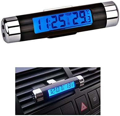 CARGOOL Car Electronic Clock Car Thermometer Clock Car Backlight Clock Air Outlet Clip Type Black and Silver