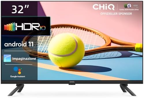 CHiQ TV L32G7L, 32 pollici, 720p, Smart TV, Android11,HDR, WiFi,Bluetooth, Google Assistant,Chromecast,Netflix,Prime Video,YouTube,Triple Tuner(DVB-T2/T/C/S2), HDMI/USB, Dolby Audio, Nero