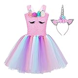 Un disfraz de lujo muy popular para el carnaval. Adorable vestido de verano con flores de coser de unicornio lindos,diseñada con tul múltiple y el dobladillo de la falda del tutú,lo convierte en un adorable vestido de princesa unicornio para hacer realidad el sueño de princesa de tu niña.