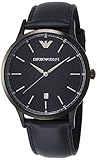 Armani Men 's Black Leather Band IP Steel Case Quartz Blue Dial Watch ar2479