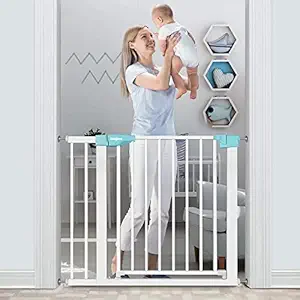 Baybee Auto Close Baby Safety Gate with Double Lock System for Kids & Dog,, Suitable for Staircase and Doorways with Extension (Multi) (Green 75-85cm)