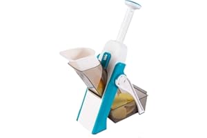 GOBROTHERS Mandolina Affettatrice Manuale Multifunzione, per taglia verdure verticale professionale con Spessore regolabile, Patate, Cipolla, Frutta, Cutter Kitchen (BLU)