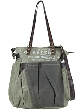 Sunsa Damen Vintage Tasche Shopper Schultertasche Handtasche Umhängetasche aus Canvas / Segeltuch mit Leder  48x40x10 cm