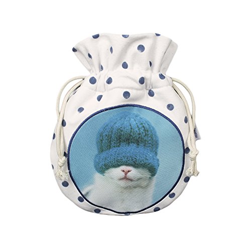 TaylorHe Rachael Hale Collection 1L Round Hot Water bottles with Cover Brushed Furry Cute Animals/Pets Kitten in Knitted Hat Green/White