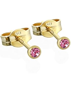 NKlaus Paar Ohrstecker Gold 333er 2,50mm pink Zirkonia Damen Herren Kinder 6588