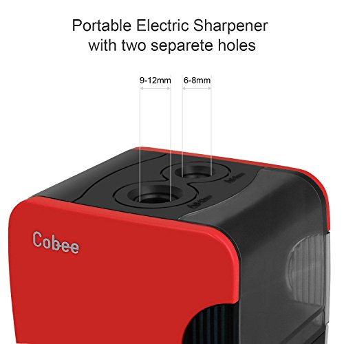 Cobee Bleistiftspitzer elektrischer Anspitzer Spitzmaschine Pencil Sharpener Doppel-Spitzdose für Durchmesser 8 bis 12mm mit 2 Ersatzmesser (rot) - 3