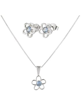 SL-Silver Set Kette Ohrringe und Anhänger Blume Kristall aus 925 Silber in Geschenkbox (Blau)