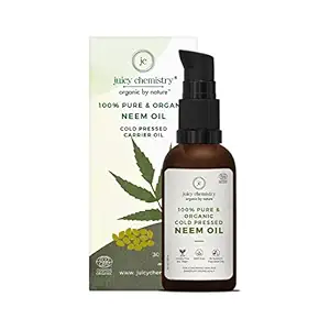 Juicy Chemistry Certified Organic Neem Oil, 30ml for Hair and Skin, Oil for Acne Prone Skin, Dandruff Control and Healthy Scalp, Carrier Coldpressed Oil for Women and Men