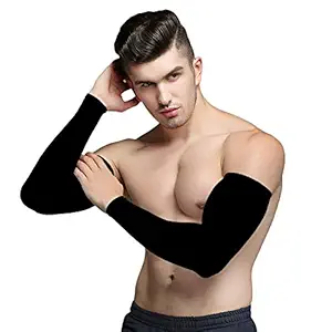 Delphinus New Arm Sleeves Gym Sports Gloves for Sun Burn Skin Tan Protection SPF Proof (Black)