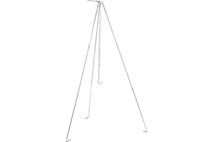 DERUAKU Tripod Grill BBQ, Portable Campfire Grill Stand Tripod with Hanging Chain with Storage Bag, Adjustable Cooking Grill for Outdoor Camping Picnics Garden Beach Party（glossy Silver）