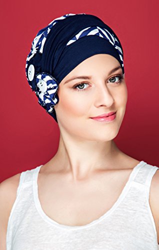 NJ CREATION Macaron Bonnet Blanc/Bleu, Bandeau Bleu/Blanc, 100% Bambou