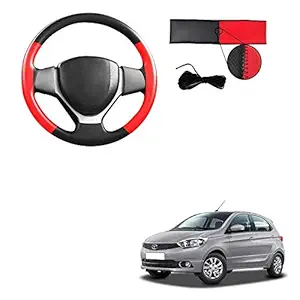 Semaphore (Black and Red) Car Steering Cover for Tata Tiago