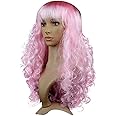 KRIWIN Baby Pink Color Synthetic Long Hair Wig(23") - for Cosplay, Party Photo Booth, Fancy Dress, Fashion