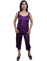 Indiatrendzs Women Sexy Nighty Purple 4pc Set Nightwear Nightwear Robe, Top & Capri