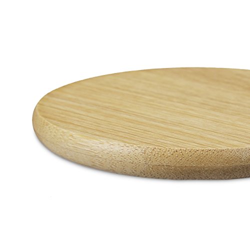 Relaxdays Untersetzer 7er Set rund, 6 Glasuntersetzer mit Halter, Holzuntersetzer für Gläser, Bierdeckel aus Bambus ca. 9,5 cm Durchmesser, natur - 4