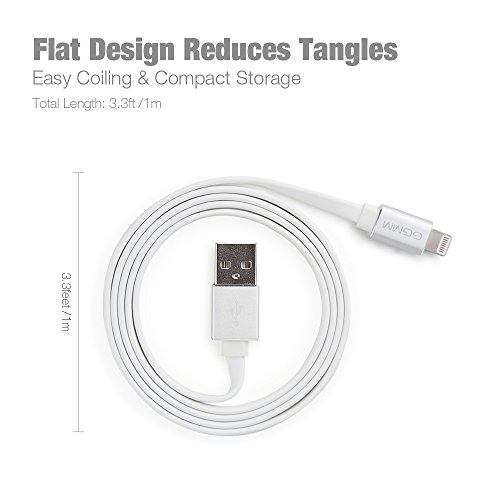 [Apple MFI zertifiziert] Lightning Kabel, GGMM® Lightning zu USB Kabel Syncwire Datenkabel Ladekabel Dauerhaftes Flachkabel mit Aluminiumgehäuse 3.3ft. / 1M für iPhone 7 7 Plus SE 6s 6 Plus 6 5S 5C 5, iPad Air 2, Mini 3, iPod 5 und iPod Nano 7 usw. (Silber) - 2