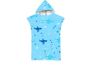 ‎ROWJOY Rowjoy Kind Poncho Handtuch, Mikrofaser Badeponcho mit Kapuze, Kinder Strandtücher Poncho Ultra Weich und Saugfähig Badetuch für Kleinkind 3-8 Jahre Alt (Light Blue Shark)