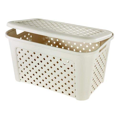 Tontarelli Cestone Grande Cassetto-Angora Cesta Biancheria Arianna con Coperchio lt48 Beige Riordino Lavanderia