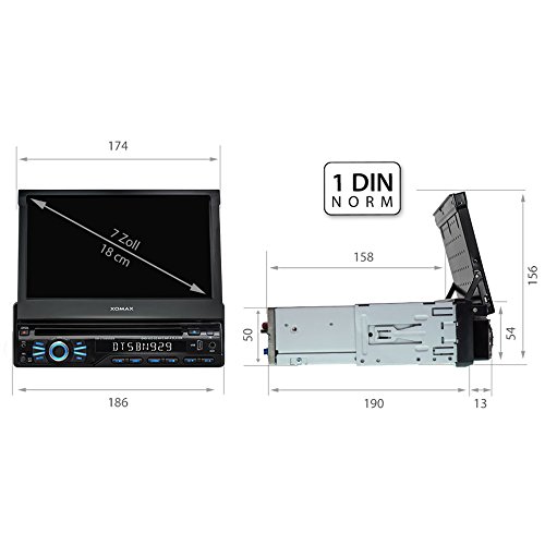 XOMAX XM-DTSBN929 Autoradio / Moniceiver / Naviceiver mit GPS Navigation + Navi Software inkl. Europa Karten (48 Länder) + Bluetooth Freisprechfunktion + 7″/ 18 cm Touchscreen Display in 16:9 HD Auflösung (800 x 480 px) + Codefree DVD / CD Player + 2x USB Anschluss (bis 256 GB) + Micro SD Speicherkarten Slot (bis 128 GB) + MPEG4, MP3, WMA, AVI, DivX etc. + Anschlüsse für Rückfahrkamera & Lenkradfernbedienung + Single DIN (1DIN) Standard Einbaugröße + inkl. Fernbedienung, Einbaurahmen - 3