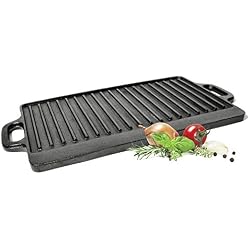 Big-BBQ Seasoned Plaque de cuisson et grill en fonte pour barbecue 38 cm
