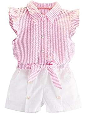 OverDose Bambini Ragazze Due pezzo T-shirt a righe + Pantaloni corti (5 anni, Rosa)