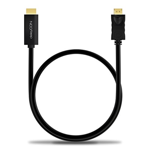 deleyCON 1m DisplayPort zu HDMI Kabel – High Speed 4k UHD / FullHD 1080p / 3D / HDCP / Audioübertragung – DP Stecker auf HDMI Stecker Adapterkabel – Schwarz - 4