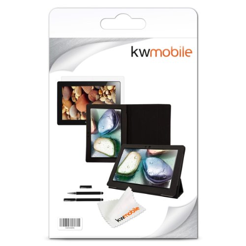 3in1 Set: kwmobile Hülle für Lenovo IdeaTab S6000 – Tabletcover Slim Case Tablet Schutzhülle – Smart Cover Tabletcase Schwarz + Folie, kristallklar + Stylus, Schwarz - 7