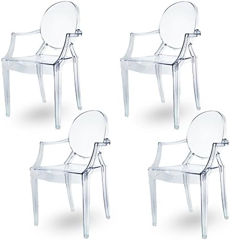 Spirit Clear Ghost Dining chair, armchair Designer Modern Style Louis Kartell Philippe Starck, Set of 4 chairs (Clear)