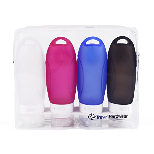 Travel Hardwear Silikon Reise Flaschen Set & Kulturbeutel – Farbige Fläschchen mit Saugnapf und Flugzeug Kulturtasche für Handgepäck Kosmetiktasche Reiseflaschen für Shampoo Creme Spülung Körperpflege - 3