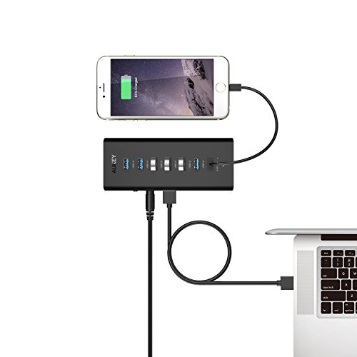 AUKEY USB 3.0 Hub 6 Datenports , 1 Ladeport , 1 Ethernet Anschluss ( RJ45 ) USB Verteiler mit 36W Netzteiladapter für MacBook , Windows Laptop andere USB 3.0 kompatibel Geräten - 5