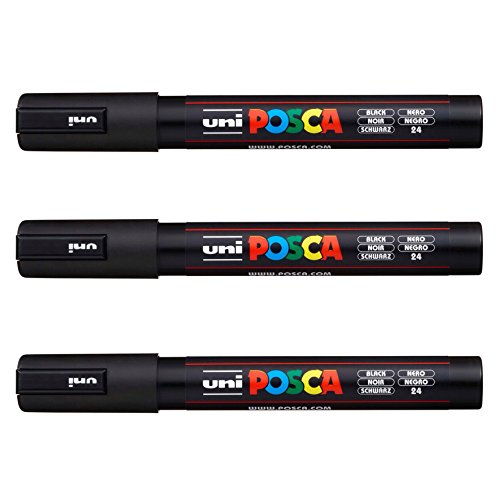 Posca PC-5 M par Uni-Ball – Gamme complète de 35 couleurs disponibles. [Lot de 3] noir