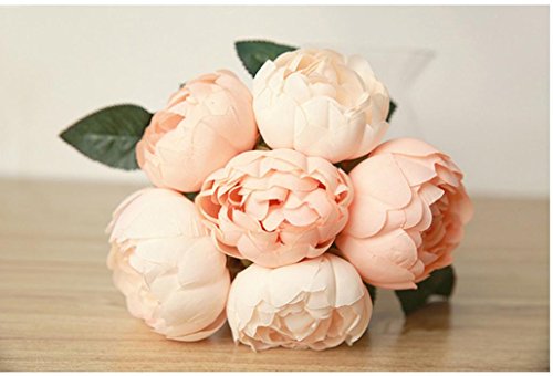 Longra Wohnaccessoires & Deko Kunstblumen 1 Blumenstrauß 6 Köpfe künstliche Pfingstrose Seide Blume Blatt Home Hochzeit Party Dekoration Blumen (Pink) - 2
