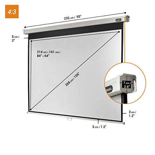 celexon screen Manual Professional | Format 4:3 | 220 x 165 cm | Projector screen for every type of projector, Full HD and 3D | Easy installation, good surface