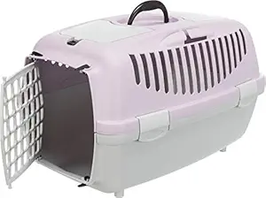 Trixie: - Capri 1 Pet Carrier | Made with Biodegradable Plastic, Perfect for Cats, Dogs, Rabbits and Other Small Animals | Can Hold Upto 6 Kg - 19 x 13 x 12 inch, Light Grey/Light Lilac