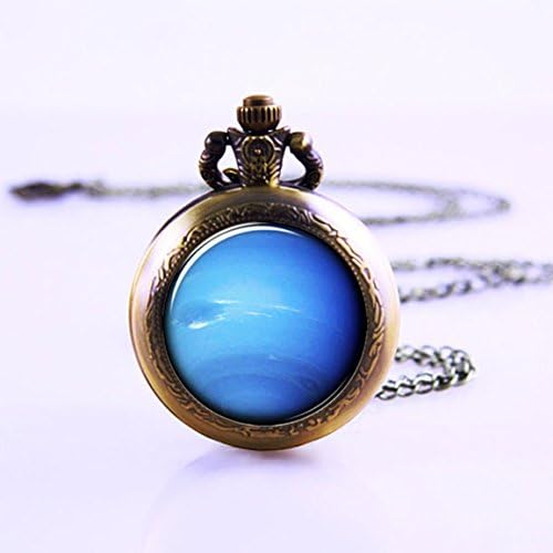 Neptune Necklace, Planet Pocket Watch Necklace, Pendant, Universe Jewelry Pocket Watch Necklace,