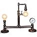 Produktbild 2-Licht Vintage Schreibtischlampe Industrielle Retro Steampunk Wasserpfeife Tischleuchte Antik Rost Eisen Schreibtisch Akzentbeleuchtung mit Uhr, Kreative Nacht Lampe Salon Pub Bar Desktop Laterne,