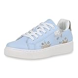  SCARPE VITA Damen Plateau Sneaker Glitzer Turnschuhe Nieten Freizeit Schuhe 162497 Hellblau Nieten 37