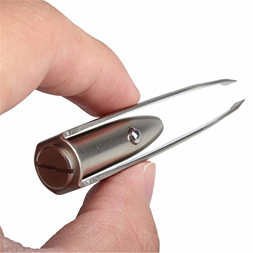 asentechuk® Edelstahl Oblique Mund LED-Licht Augenbrauen-Pinzette Clip Zange Make up Beauty Werkzeug - 5
